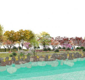 中式滨河滨水景观SU模型下载_sketchup草图大师SKP模型