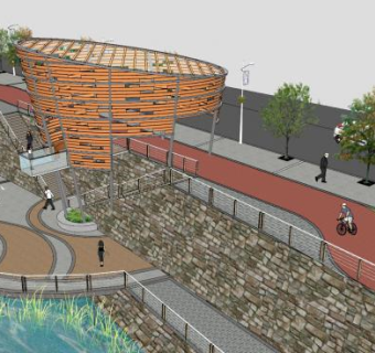 现代滨水景观小品规划SU模型下载_sketchup草图大师SKP模型