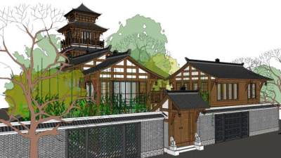 仿古建筑民宅su模型下载_sketchup草图大师SKP模型