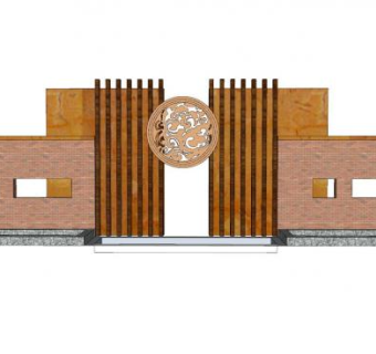 新中式围墙景观墙SU模型下载_sketchup草图大师SKP模型