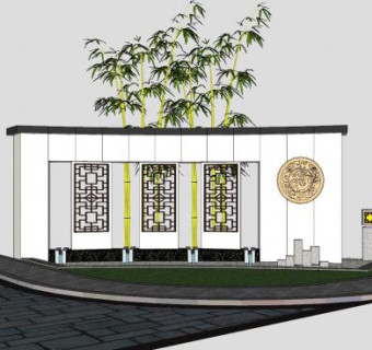 新中式园艺槛窗景墙SU模型下载_sketchup草图大师SKP模型