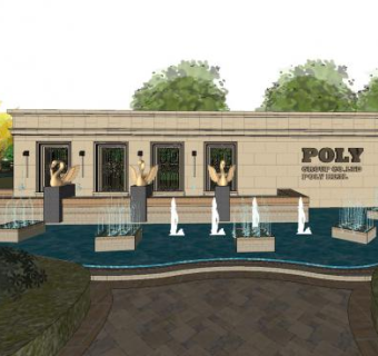 欧式天鹅雕塑喷泉景墙SU模型下载_sketchup草图大师SKP模型