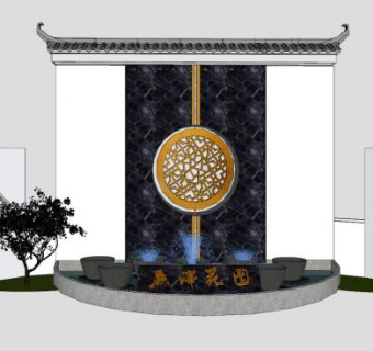 中式小区花窗景墙SU模型下载_sketchup草图大师SKP模型
