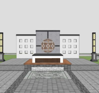 现代中式景观墙SU模型下载_sketchup草图大师SKP模型