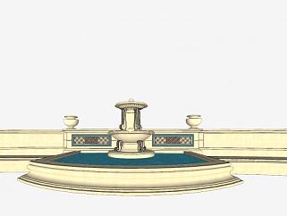 欧式喷泉景墙设计SU模型下载_sketchup草图大师SKP模型