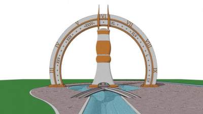 欧式小桥景观小品水池SU模型下载_sketchup草图大师SKP模型