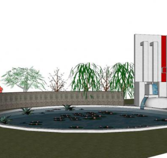 现代荷花池景墙景观SU模型下载_sketchup草图大师SKP模型