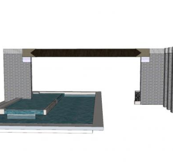 新中式跌水景观小品SU模型下载_sketchup草图大师SKP模型