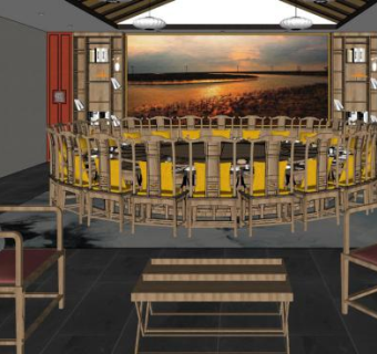 现代风格餐厅包间su模型下载_sketchup草图大师SKP模型