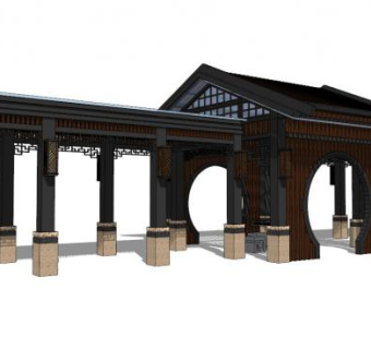 小区连廊su模型下载_sketchup草图大师SKP模型