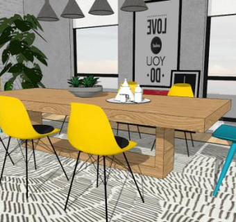 工业风餐桌su模型下载_sketchup草图大师SKP模型
