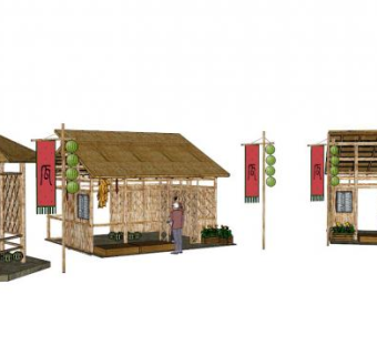 农村老房子茅草房茅棚su模型下载_sketchup草图大师SKP模型