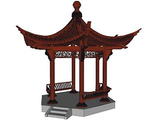 中式景观六角亭设计su模型下载_sketchup草图大师SKP模型