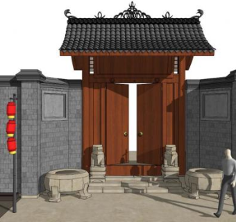 住宅大门su模型下载_sketchup草图大师SKP模型