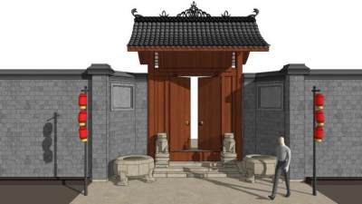 住宅大门su模型下载_sketchup草图大师SKP模型