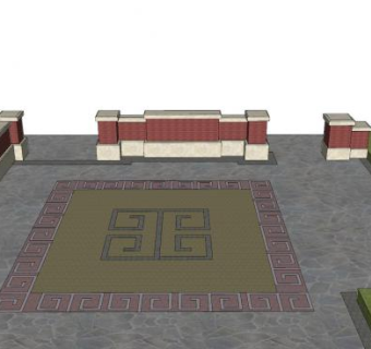 中式景观墙小品SU模型下载_sketchup草图大师SKP模型