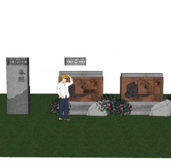 现代中式复古景墙SU模型下载_sketchup草图大师SKP模型
