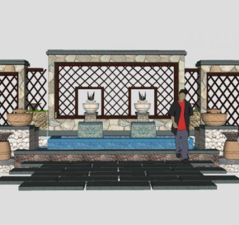 东南亚景观墙小品SU模型下载_sketchup草图大师SKP模型