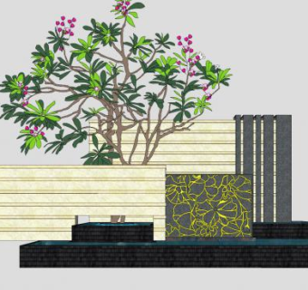 现代景观墙设计SKP模型下载_sketchup草图大师SKP模型