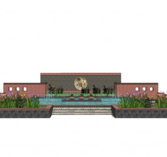 新中式喷泉景观墙sketchup模型下载_sketchup草图大师SKP模型