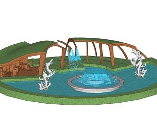 龙雕喷泉水池景观SU模型下载_sketchup草图大师SKP模型