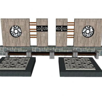 新中式象棋景墙SU模型下载_sketchup草图大师SKP模型