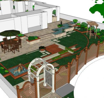 现代院子篱笆景观SU模型下载_sketchup草图大师SKP模型