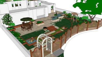 现代院子篱笆景观SU模型下载_sketchup草图大师SKP模型