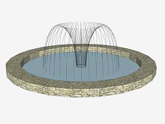 砖墙喷泉设计SU模型下载_sketchup草图大师SKP模型