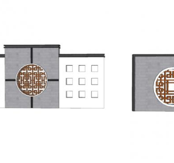 中式圆形花窗景观墙SU模型下载_sketchup草图大师SKP模型