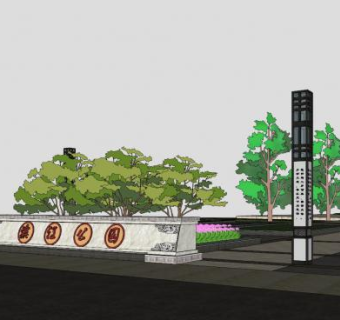 滨江公园景墙SU模型下载_sketchup草图大师SKP模型