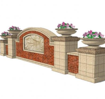欧式浮雕景观墙SU模型下载_sketchup草图大师SKP模型