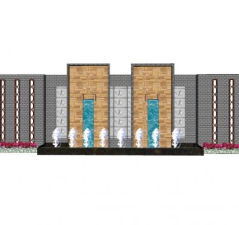 新中式漏窗流水景墙SU模型下载_sketchup草图大师SKP模型