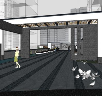 现代新中式景观墙设计sketchup模型下载_sketchup草图大师SKP模型