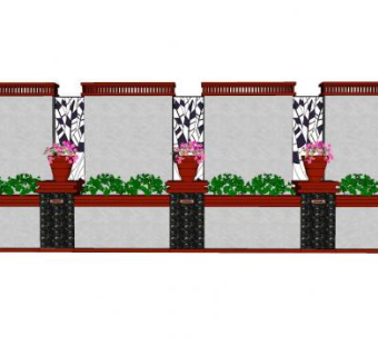 新中式花圃景墙SU模型下载_sketchup草图大师SKP模型