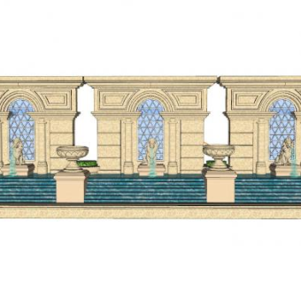欧式石狮流水景观墙SU模型下载_sketchup草图大师SKP模型