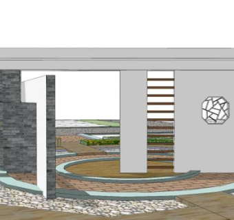 现代中式漏窗景墙SU模型下载_sketchup草图大师SKP模型