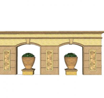 欧式花钵装饰景墙设计SU模型下载_sketchup草图大师SKP模型