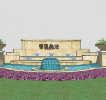 香溪美地欧式景墙SU模型下载_sketchup草图大师SKP模型
