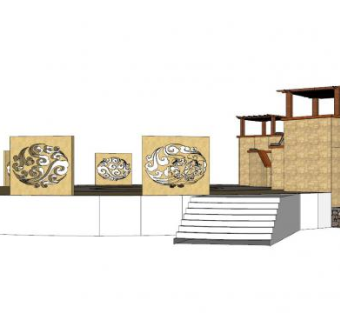 现代雕塑流水景墙SU模型下载_sketchup草图大师SKP模型