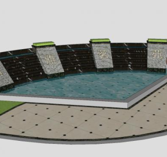 智雅茗苑景观墙水池SU模型下载_sketchup草图大师SKP模型