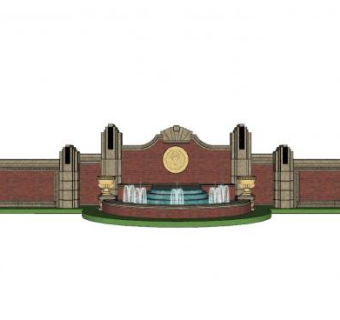 新古典喷泉景墙SU模型下载_sketchup草图大师SKP模型