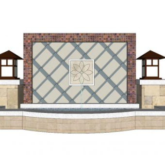 新中式流水景墙灯饰装饰SU模型下载_sketchup草图大师SKP模型