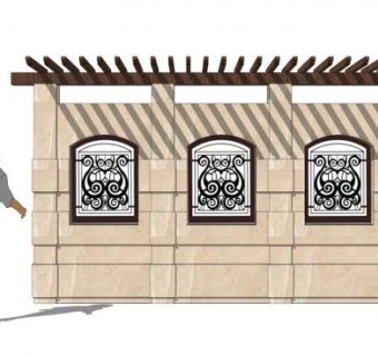 新中式棚架景墙SU模型下载_sketchup草图大师SKP模型