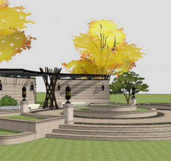 新中式户外小品景墙SU模型下载_sketchup草图大师SKP模型