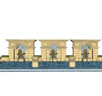 欧式石狮雕塑流水景观墙SU模型下载_sketchup草图大师SKP模型