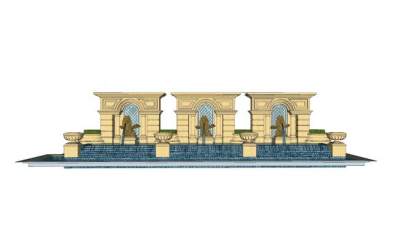 欧式石狮雕塑流水景观墙SU模型下载_sketchup草图大师SKP模型