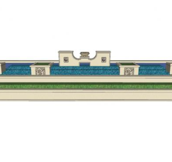 欧式景墙水池景观SU模型下载_sketchup草图大师SKP模型