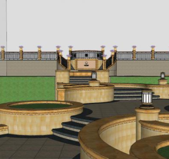 新古典景观墙围墙SU模型下载_sketchup草图大师SKP模型