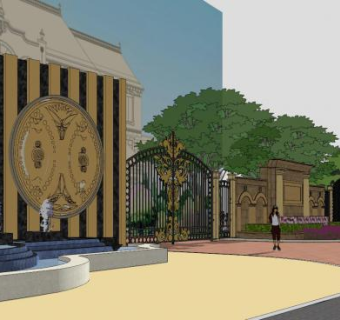 新古典铁艺门景墙SU模型下载_sketchup草图大师SKP模型